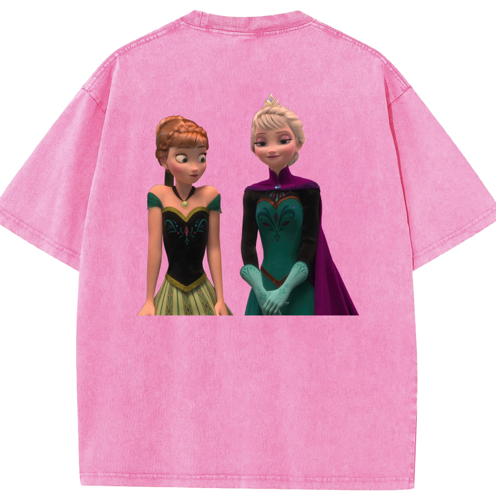 （画像用） アナと雪の女王 アンナ エルサ Frozen Anna Elsa 綿100% ヴィンテージ風 半袖Tシャツ（背面プリント）